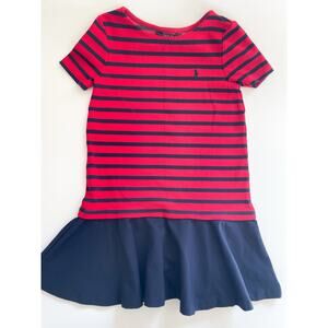 Girl's Polo Ralph Lauren Red and Navy Striped Dress Size 8-10
